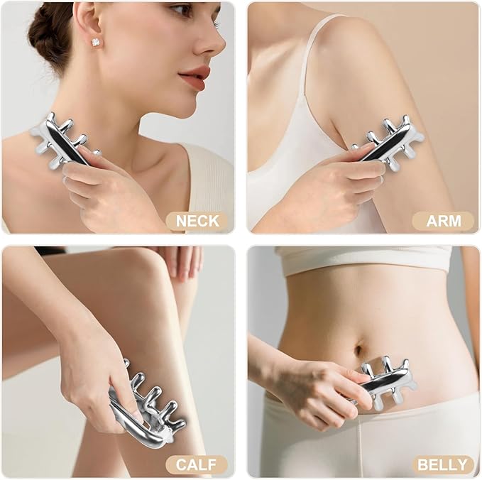Fascia Massage Tool Stainless Ice Therapy Trigger Point Tools Cellulite Blaster Massage Tool for Shoulder Neck Facial Full Body Deep Tissue Myofascial Release and Tighter Skin Silvery