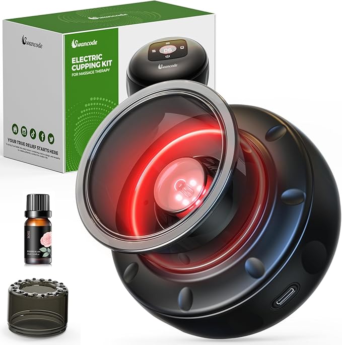 1 Pack 5-in-1 Smart Cupping Therapy Massager, Electric Cupping Device with Red Light, Dynamic Cupping Therapy Set with 12-Level Suction & Heat, Cupping Machine for Muscle Pain Relief, Knots, Soreness