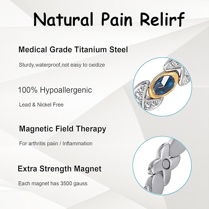 Magnetic Bracelets for Women, Stainless Steel Magnetic Bracelet with Blue Stones, Fashion Magnetic Jewelry (0137SGD)