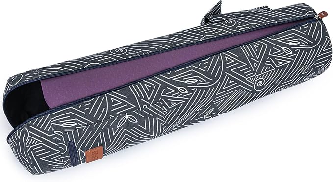 Canvas Yoga Mat Bag with Adjustable Strap & Pockets, Full-Zip Travel Gym Tote for Women & Men, Fits 1/4" & 1/3" Thick Mats, Lightweight Carrier for Yoga, Studio, Workout, Outdoor Use