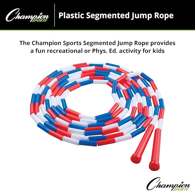 Champion Sports Plastic Segmented Jump Ropes – 7 to 16 ft Lengths – Fun, Durable Ropes for All Ages, Available in Multiple Color Options, Great for Cardiovascular Fitness & Rhythm