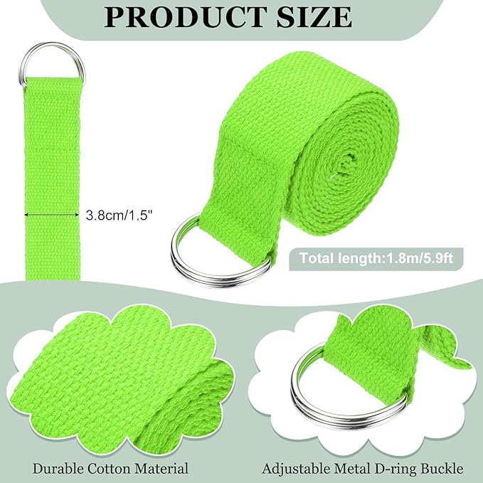 Yoga Strap for Stretching, Athletic Stretch Band with Adjustable Metal D Ring Buckle Yoga Bands