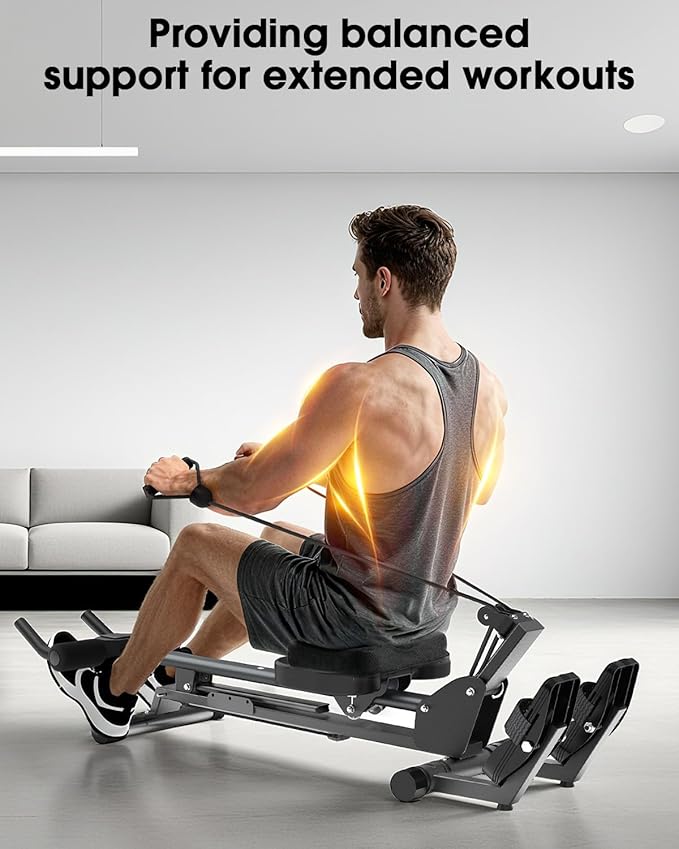 Memory Foam Rowing Machine Seat Cushion - Anti-Slip with Straps - Tailbone Pain Relief Pad Compatible with Concept 2, WaterRower, Hydrow, Peloton Bike