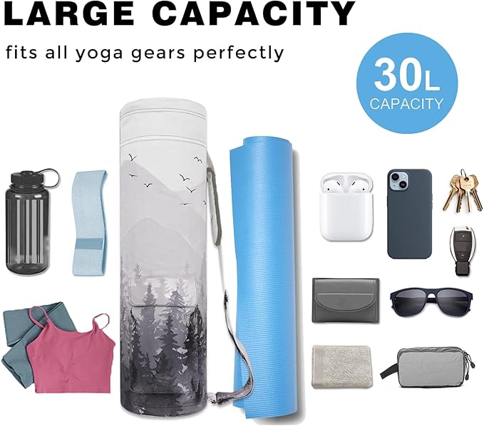 Yoga Mat Bag Full-Zipper Yoga Mat Carrier with Extra Wide Adjustable Strap 2 Multi-Functional Storage Cargo Pocket Stylish & Functional Yoga Bag Pilates Bag for Women & Men