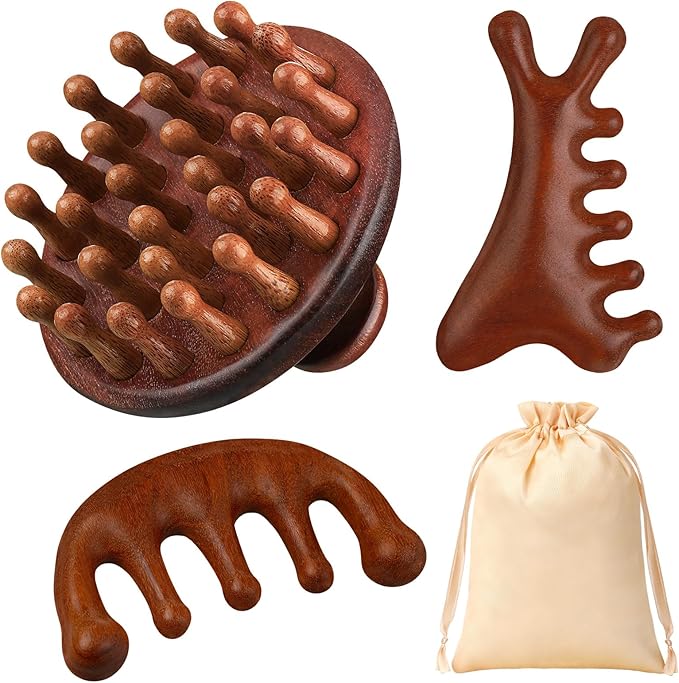3 Pcs Wooden Head Scalp Massager Comb, Head Massage Tool for Relaxation Hair Gua Sha Comb