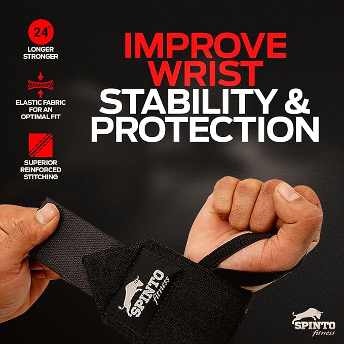 Spinto Fitness 24” Wrist Wraps for Weightlifting USPA‑Approved Powerlifting Competition Wrist Support with Thumb Loop Heavy Duty Grip Strength Gym Accessories for Men & Women