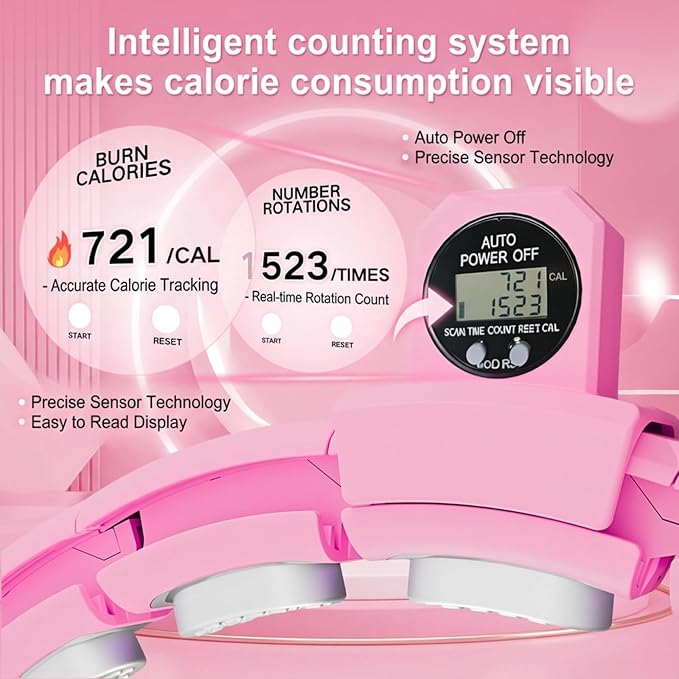 Fit Hoop Weighted Waist Circle/Infinity Hoop with 11/18 Links(30-50 Inch) for Adults Weight Loss，Weighted Hoops for Women,Infinity Hoop with Counter Smart Exercise Equipment