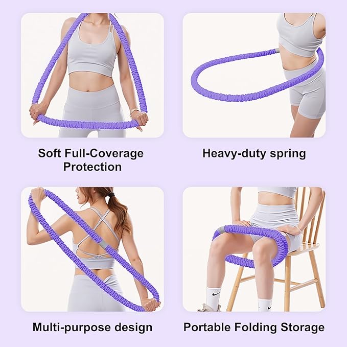 3.2lbs Soft Spring Weighted Fitness Hoop for Adults, Hula-Inspired Core Workout Hoop, Portable & Quiet, Pinch-Free Waist Exercise Design