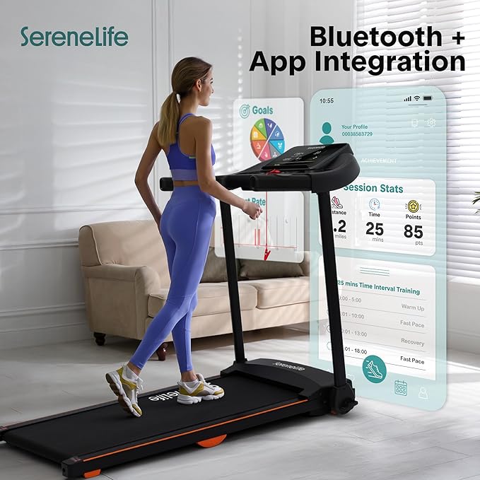 SereneLife Treadmill with Incline & Handle Bars | Compact Portable Walking Pad & Treadmill for Home/Apartment | Wide Running Belt 40" x 16" | Includes Workout Trainer Program with Bluetooth App