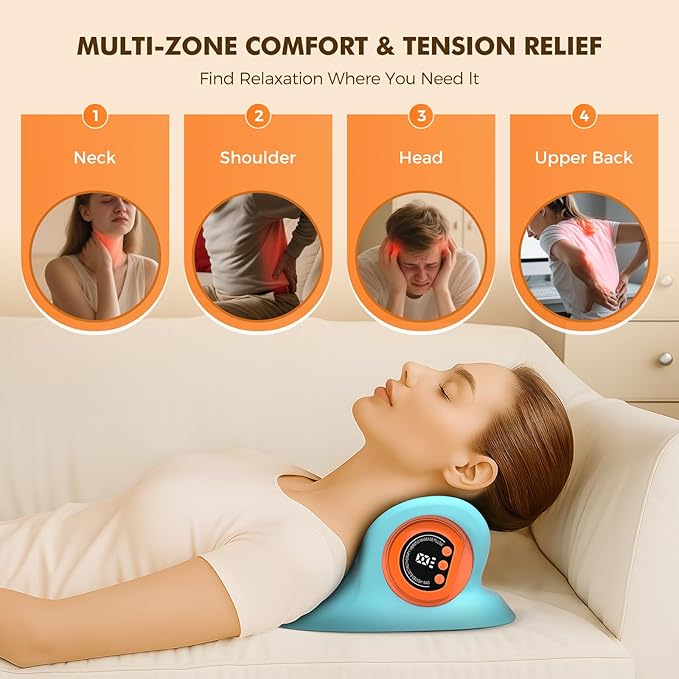 Neck Massager 2026 New Upgrade 3 in 1 Portable Massager with Heat &Comfortable Stretching–Adjustable Intensity for Neck & Shoulder Relaxation at Home,Office,Travel