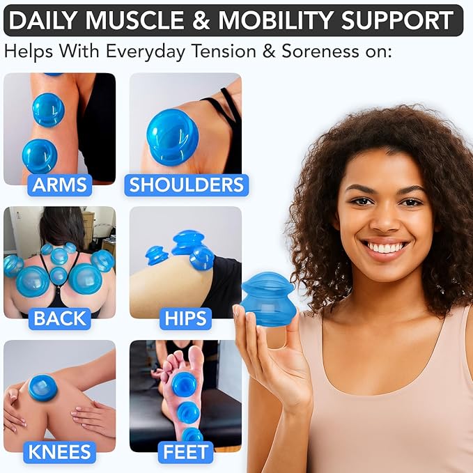 Silicone Cupping Therapy Set Professional Massage Cupping Cups for Cupping Therapy 4 Cup Kit for Massage, Myofascial Release, Cellulite Reduction (Lure Blue)