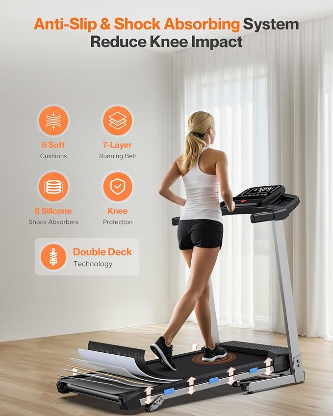 Foldable Treadmill with Incline, 350 LBS Capacity, 3.0HP Quiet Running Treadmills for Home, Incline Treadmill with Pulse Sensor and Bluetooth Speaker, Wide Belt, App & Voice Control, 7.6 MPH