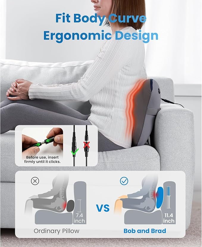 BOB AND BRAD Back Massager with Heat and Remote, EZBack Plus Shiatsu Massage Pillow with 3 Level, Kneading Deep Tissue Massage for Neck, Shoulder, Leg, Upper & Lower Back Pain Relief, FSA Eligible HSA