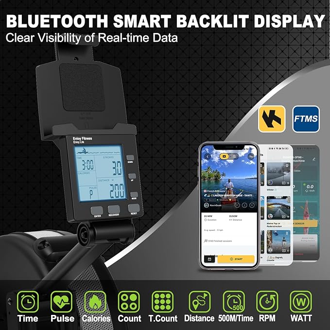 Rowing Machines for Home: 10 Level Air Resistance Professional Rowing Machine with Bluetooth Backlit Display, Tablet Holder, APP Compatible, Easy Storage