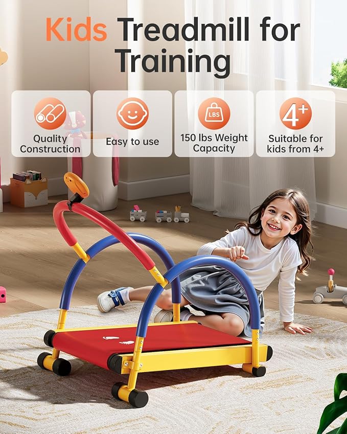 Treadmill for Kids with Handle Bar, XBD Incline Walking Pad Workout Equipment with LED Display, Toddler Treadmills for Home Boys Girls Ages 4+ 150Lbs Capacity