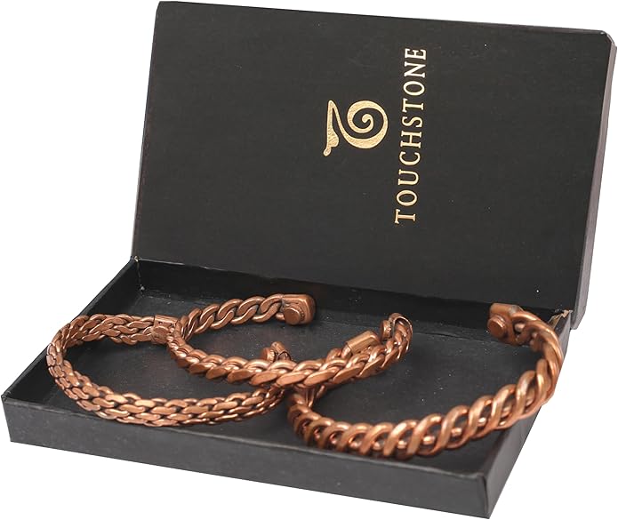 Touchstone copper bracelets | gift for men women |adjustable 100% pure solid real magnetic jewelry | handmade bracelet set combo | rope braided tibetan bangles.