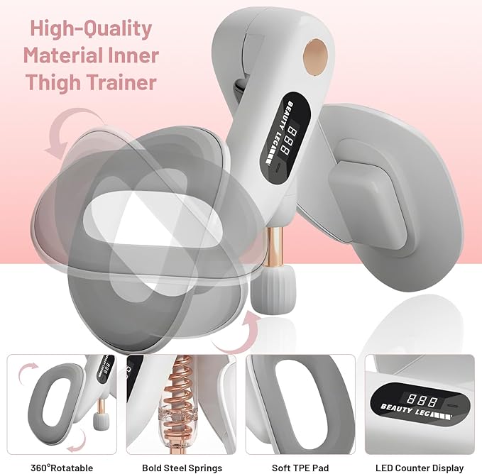 Thigh Master & Trainer, LED Counter Inner Thigh Exerciser for Women, 360° Kegel Exerciser, Pelvic Floor Muscle Devices for Hip Trimmer Leg Arm Workouts with 5-30LB Resistance Band