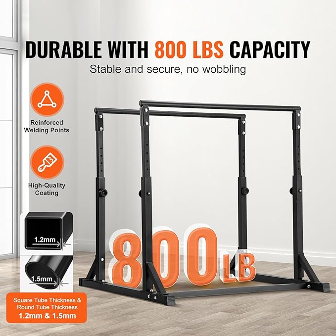 Happybuy Dip Bar, 800 Pounds Capacity, Heavy-Duty Adjustable Dip Stand Station for Fitness, Workout Dip Bar Stabilizer for Home Gym, Parallel Bars for Strength Training