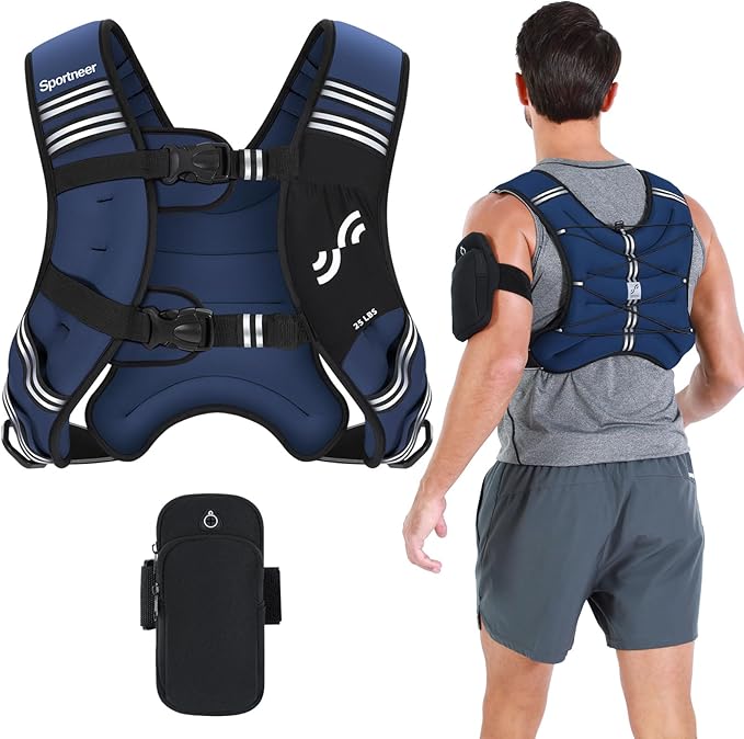 Sportneer Weighted Vest Woman: 8lb/12lb/15lb/20lb/25lb Weight Vest for Walking with Phone Bag, Adjustable Women Weighted Vest for Running Rucking Vest for Jogging Strength Training Weight Loss