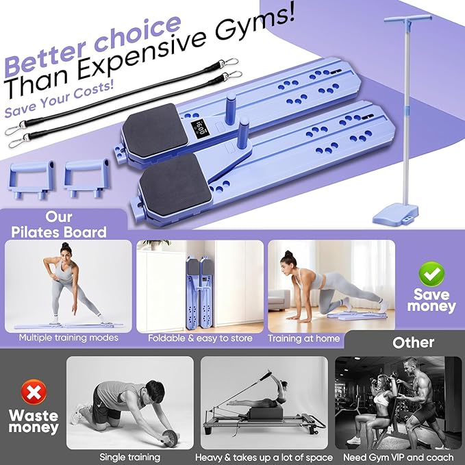 Prorobust Pilates Board, 9 in 1 Mini Plilates Reformer Set, Multifuncional Portable Pilates Reformers Board Kit for Home Gym Workout, Free Combination 100+ Exercise Mode
