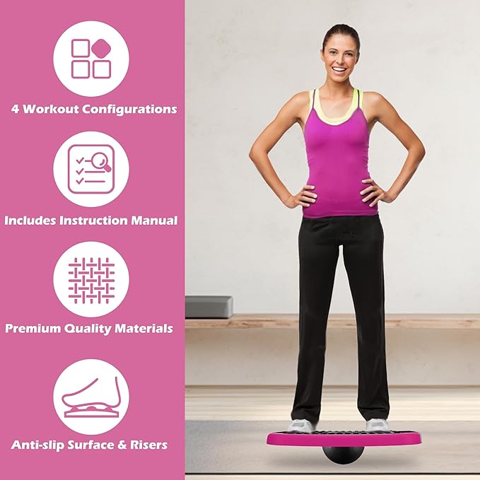 4-In-1 Balance Board and Stepper Exercise Platform - Aerobic Step Adjustable Home Workout Slant Board, Non Slip Soft cushion - With Home Workout Suggestions