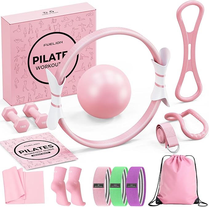 Pilates Ring Set for Women, Home Workout Pilates Equipment with Resistance Bands, 14'' Magic Circle, Mini Ball, Pilates Starter Kit for Strength, Toning and Flexibility