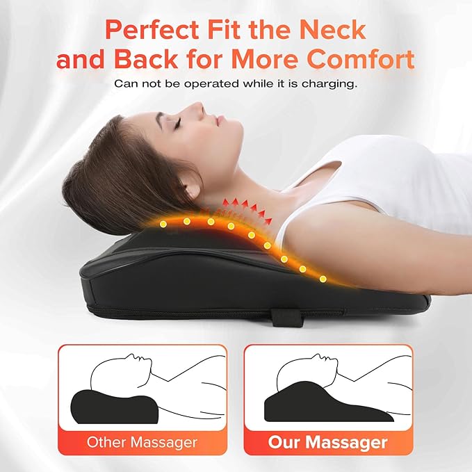 Cordless Neck Massager,Shiatsu Neck and Shoulder Massager, Mothers Day Gifts for Mom Back Massage with Heat Deeper Tissue Kneading Massage Pillow for Back, Home, Office -Fathers Gifts for Men Dad