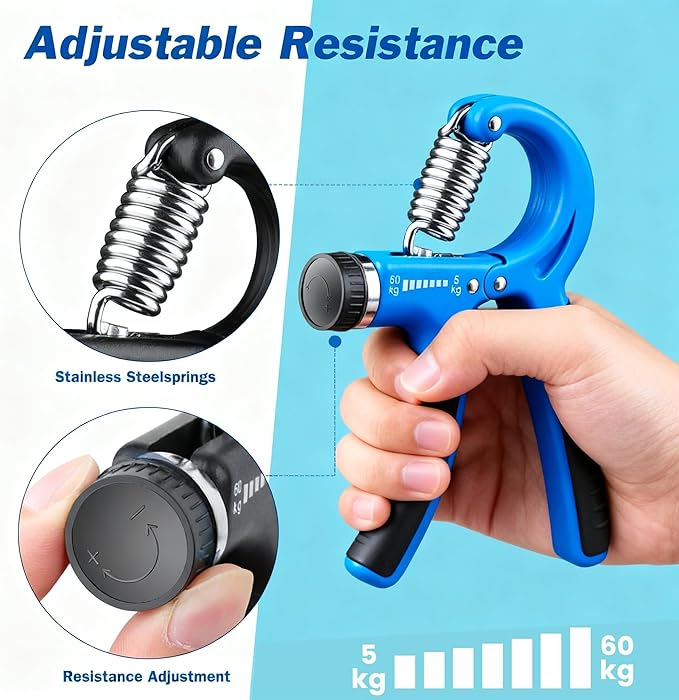 Grip Strength Trainer, Hand Grip Exerciser Strengthener with Adjustable Resistance 11-132 Lbs (5-60kg), Forearm Strengthener, Hand Exerciser for Muscle Building and Injury Recover 1 Pack