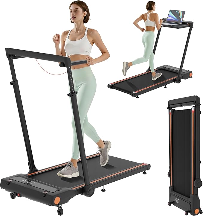 Foldable Treadmill with Incline Treadmill with Home Removable Desk Workstation 3 in 1 Folding Small Compact Walking Treadmills 300 Lbs Capacity for Home Office