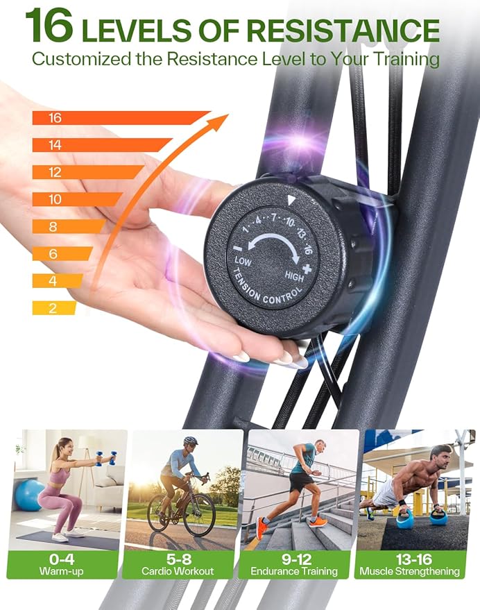 Sportneer Foldable Exercise Bike Stationary Bike, 4 in 1 Indoor Cycling Bike with 16 Level Magnetic Resistance Training Bike with Arm Resistance Band PVC Floor Mat Fitness Bike for Home Gym Workout
