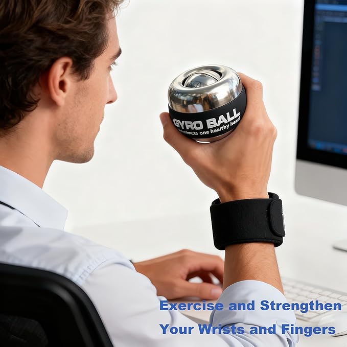 All-Metal Power Gyro Ball,Weighted Auto-Start Hand Wrist Forearm Trainer and Strengthener for Exercise Joint and Muscle with Ball Bag