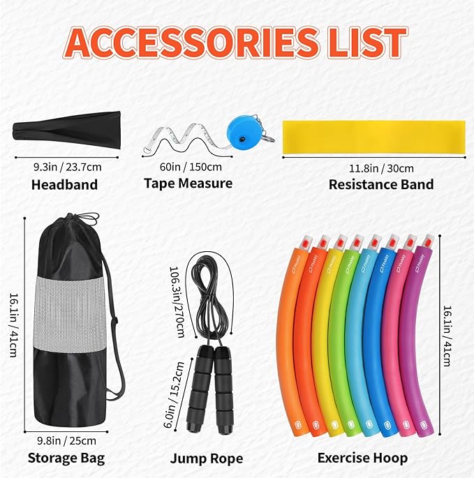 Weighted Exercise Hoop for Adults, 2.2lb&2.8lb Adjustable Fitness Hoop, 8 Detachable Hoop Sections with Jump Rope & Storage Bag, Home Gym Workout