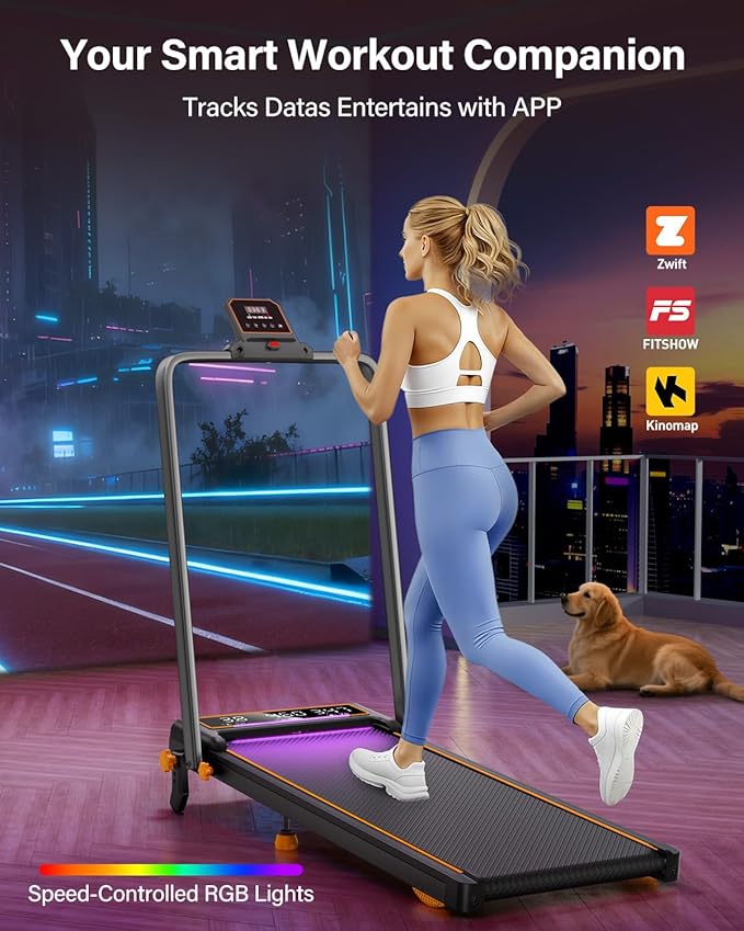 Walking Pad Treadmill with 15% Incline & Dual LED Display, 4 in 1 Walking Pad with Handle Bar, 3.5HP Foldable Treadmill with Incline, Treadmills for Home 350LBS, 4 Adjustable Incline, RGB Light