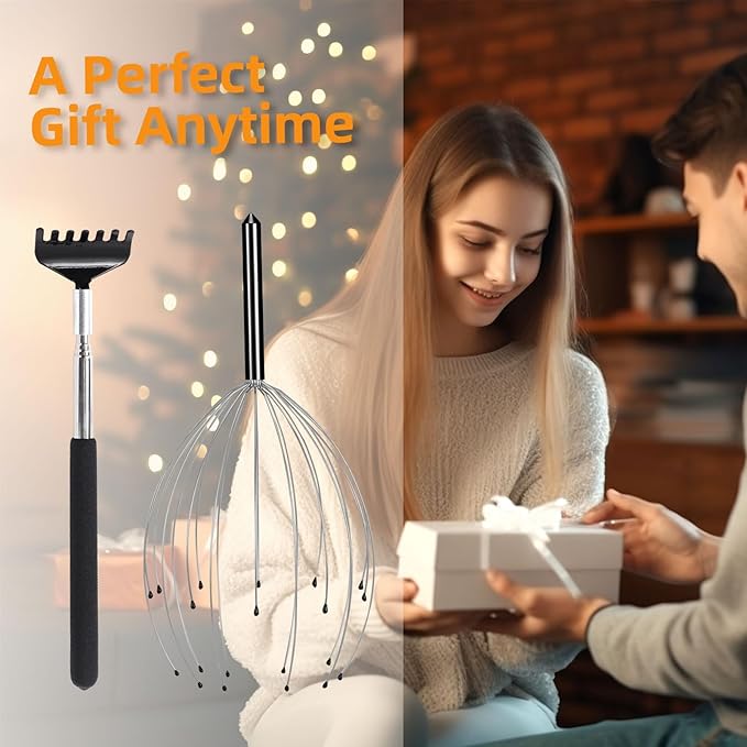 YEZY Head Massager 20 Fingers Head Scratcher Scalp Massager, Back Scratcher, Stocking Stuffers for Scalp Massage Back Massage (Black)