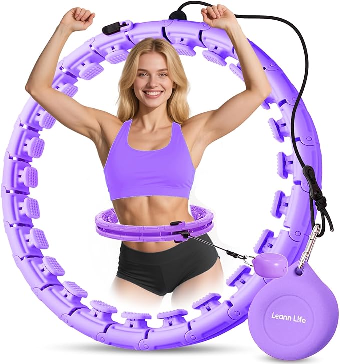 U1 Weighted Hula Hoop – 30 Knots 19"–61" Adjustable Waist, Magnetic Lock with Spring Massage Heads, Infinity Hoop Plus Size for Adults & Kids, Ab Workout, Weight Loss, Abdominal Toner