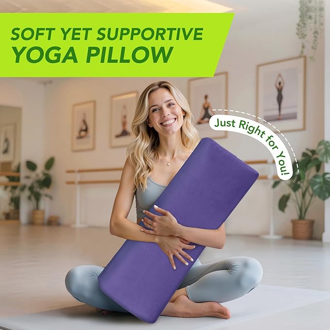 Wellsin Rectangular Yoga Bolster - Meditation Pillow with Washable Suede Cover, 27"X10" X5.5"