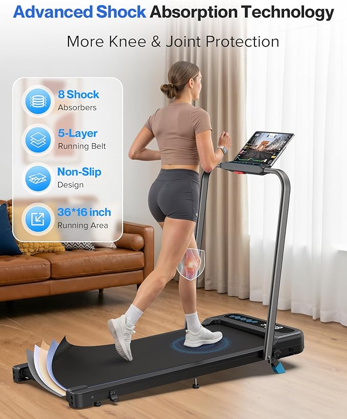 COZYINN Foldable Treadmill with Incline, 3.0HP Quiet Walking Pad with Handle Bar, 2 in 1 Portable Treadmills for Home Small Space, 320 Lbs Capacity Compact Under Desk Treadmill with Led Display & App