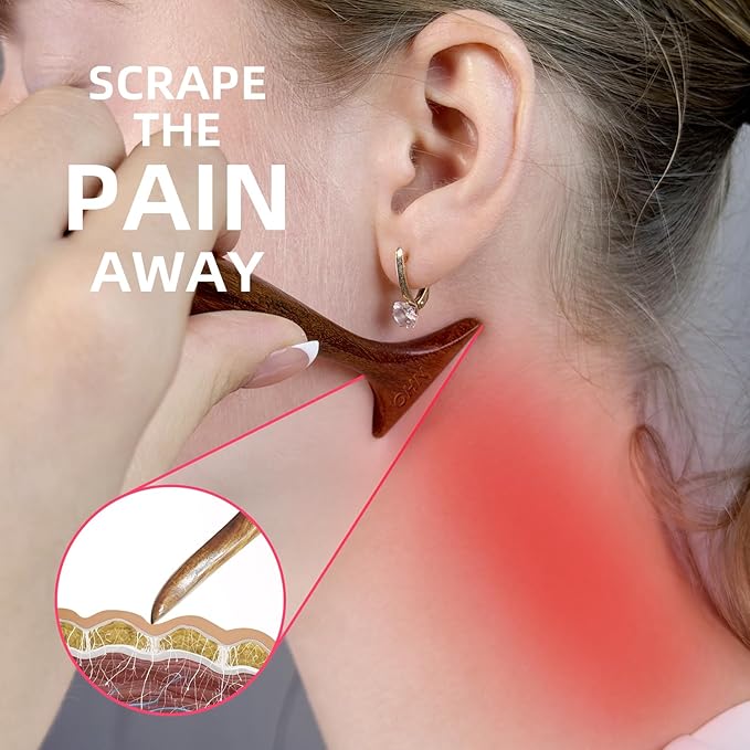 NHO 2-in-1 Sandalwood Gua Sha Tool Fascia Scraper & Lymphatic Drainage for Face, Neck, Jaw, Shoulder, Deep Tissue Muscle Relaxer, Myofascial Trigger Point Scraper for Full Body Massage