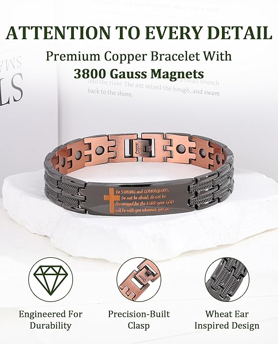 Magnetic Bracelet and Ring Set for Men, 99.99% Pure Copper Jewelry, Adjustable Cross & Celtic Knot Design, Gift for Dad
