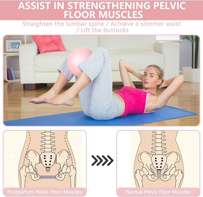 9 Inch Pink Pilates Ball, Exercise Stability Yoga Ball Small Exercise Ball with Air Pump for Core Workout, Balance Training, Home Gym, Office, Physical Therapy