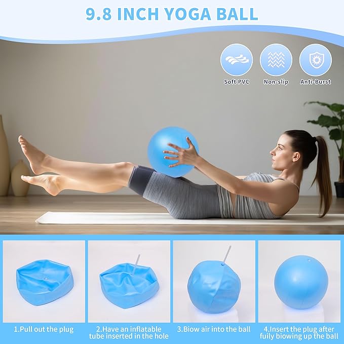 Pilates Essentials Kit for Home Women, Pilates Equipment for Workouts, 6 Fabric Resistance Bands, 12 Inch Magic Circle Yoga Ring, Mini Exercise Ball, Great Exercise Accessories