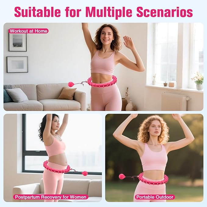 Fit Hoop Weighted Hula Pilates Circles, 32 Detachable Parts & 65-Inch Plus-Size Fit, Weight Loss Fitness Gear, Quiet Home Workout Tool