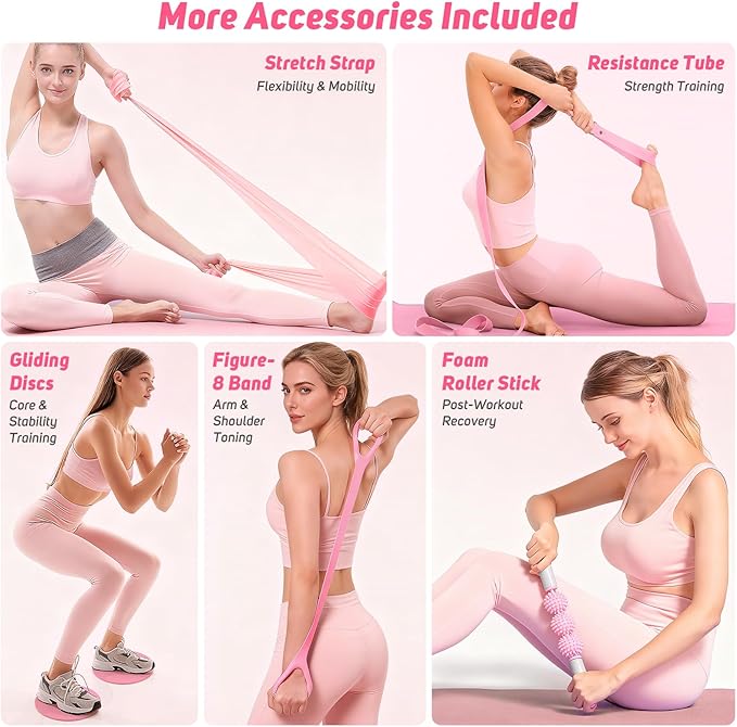 Asten Home Pilates Kit for Women: Pilates Equipment Pilates Ring and Ball Set with Resistance Bands, Core Slider, Foam Roller, Pilates Essentials Kit for Beginner Home Workout, Compact Toning Fitness
