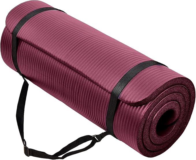BalanceFrom 71x24 Inches Extra Thick Yoga Mat 1-Inch High-Density Foam – Roll-Up Exercise Pad with Double-Sided Non-Slip Surface and Carrying Strap for Pilates and Home Workouts, Multiple Colors