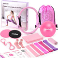 Home Pilates Essentials Kit for Women, Magic Circle Pilates Equipment Ring and Ball Set, 6 Resistance Bands Workout Guide Video for 28 Day Pilates Essential Challenge Starter Kit for Beginners