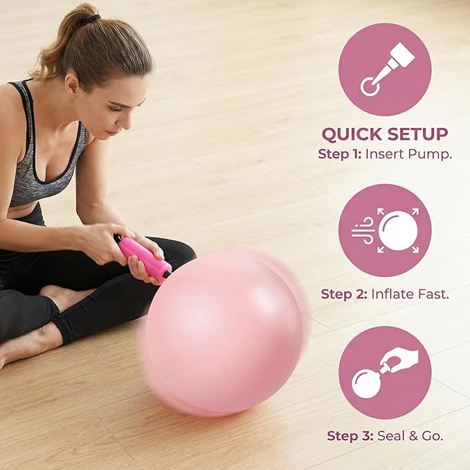 9 Inch Pink Pilates Ball, Exercise Stability Yoga Ball Small Exercise Ball with Air Pump for Core Workout, Balance Training, Home Gym, Office, Physical Therapy