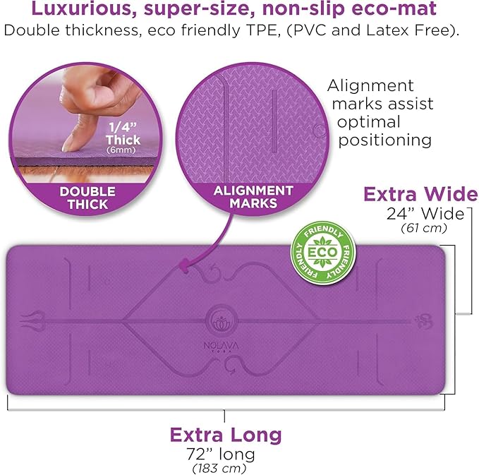 NOLAVA Yoga Mats & Complete Sets - TPE, Non-Slip - Includes Mat, Blocks, Strap, & More (6pc or 7pc Sets) - For Pilates, Yoga & Fitness