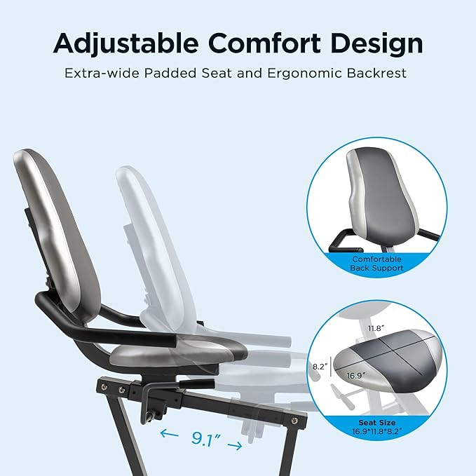 JLL Smart Cross Trainer Recumbent Exercise Bike with Arm Exercisers, 8-Level Magnetic Resistance Stationary Machine, LCD, Bluetooth Fit App, Home Workout Cardio Equipment, Seniors & Adults