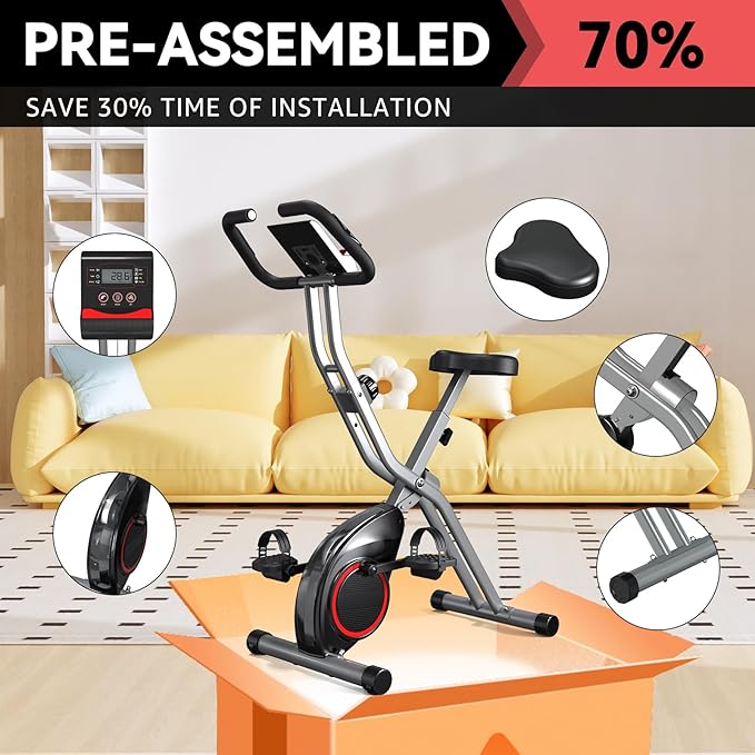 Foldable Exercise Bike for Small Apartments, Stationary Bikes for Home, Indoor Portable Cycling Bike with 16-Level Magnetic Resistance, 260LBS Capacity, 5.5 LBS Flywheel, for Small Space Workout 816