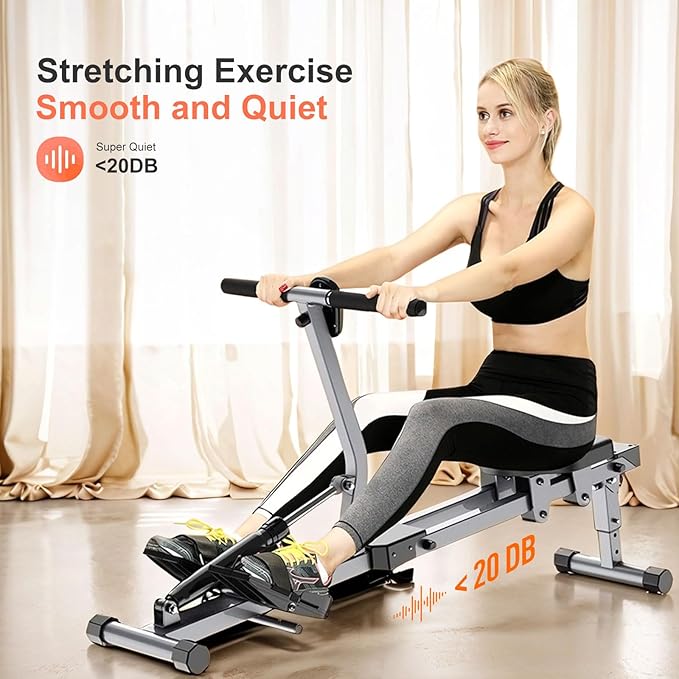 Home Folding Rowing Machine,Hydraulic Rowing Machine,Dual Tracks for Quieter,300LBS Weight Capacity with 12 Levels of Adjustable Resistance,LCD Display for Real-time Recording for Indoor Fitness